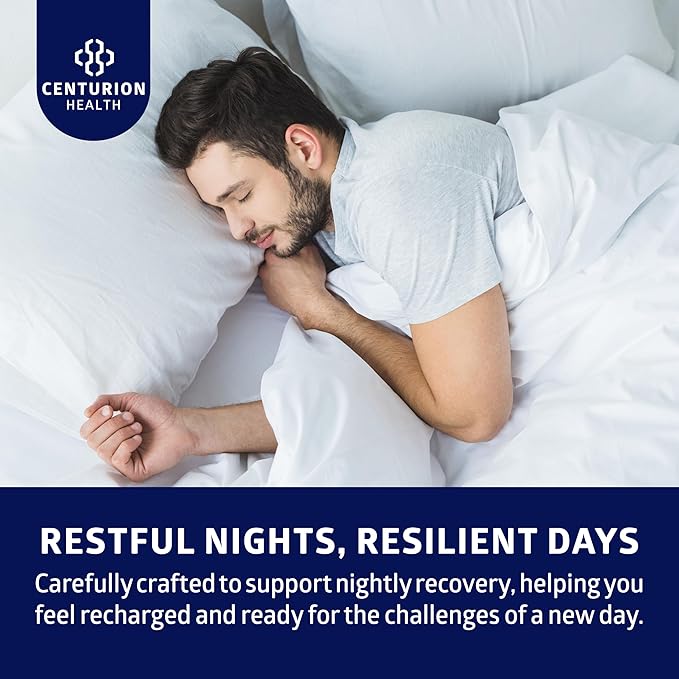 Centurion Defender PM 9-in-1 Natural Sleep + Immune Supplement for Recovery Immunity and Rest Support with Melatonin Quercetin Zinc Black Cumin Seed Perilla Leaf Extract and Vitamin C 60 Caps