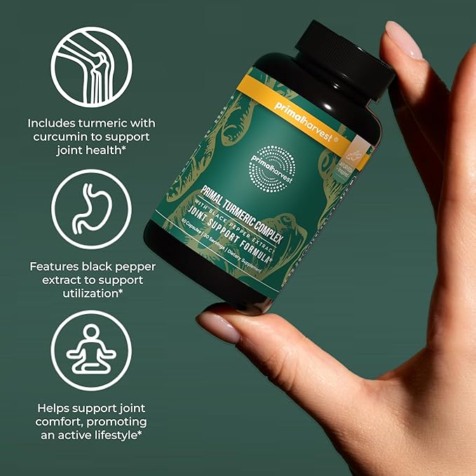 Primal Harvest 2 Pack Primal Turmeric Complex w/Black Pepper Extract Joint and Mobility Support Supplement for Women &amp Men 120 Capsules