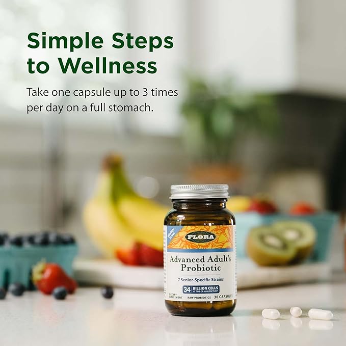 Flora - Advanced Adult's Blend Probiotic Seven Senior-Specific Strains Gluten Free Raw Probiotic with 34 Billion Cells 60 Capsules
