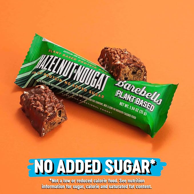 Barebells Vegan Protein Bars Hazelnut &amp Nougat - 12 Count Pack of 2 - Plant Based Protein Bar with 15g of High Protein - Chocolate Protein Snacks with 1g of Total Sugars - On The Go Breakfast Bar