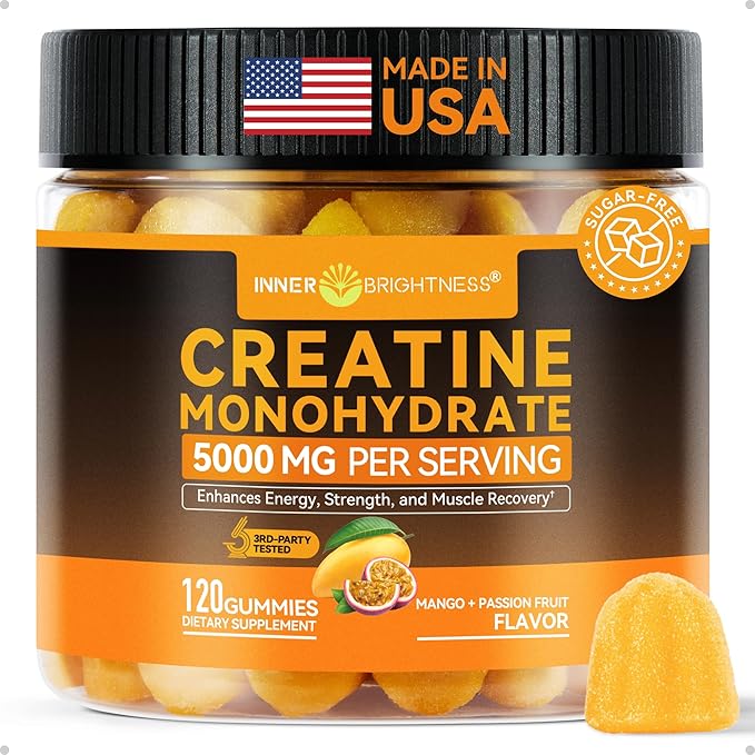Creatine Monohydrate Gummies for Men &amp Women 5000 mg 3rd Party Tested Creatine Chews for Muscle Growth Strength &amp Energy Support Sugar Free Vegan 120 Count Mango Passionfruit