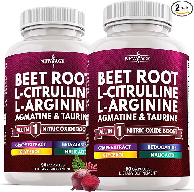 NEW AGE Beet Root Capsules - L Arginine L Citrulline Nitric Oxide Beetroot Powder Arginine Citrulline Supplement – 180 Vegan Capsules