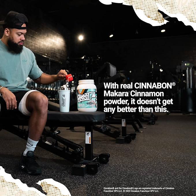 GHOST Whey Protein Powder Cinnabon - 2LB 25G of Protein - Cinnamon Roll Flavored Isolate Concentrate &amp Hydrolyzed Whey Protein Blend - Post Workout Shakes - Soy &amp Gluten Free
