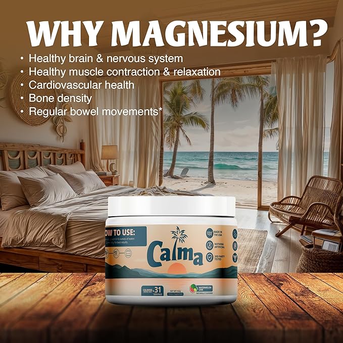 Calma – Watermelon Lime Calming Drink Mix Magnesium Glycinate &amp Citrate with KSM-66 Ashwagandha L-Theanine &amp Vitamin D3 (CELLg8) – Sugar Free Non-GMO – 31 Servings