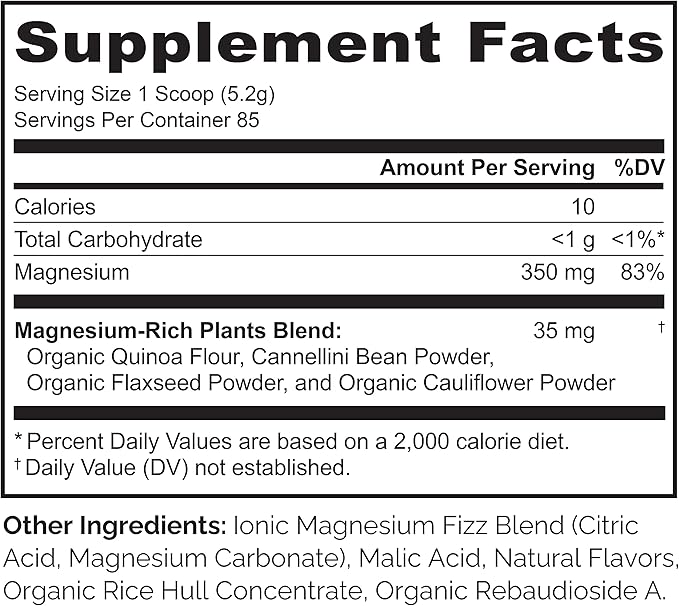 NATURELO Magnesium Powder - Whole Food Calm Magnesium Powder with Quinoa Cauliflower &amp Flaxseed for Stress Relief Raspberry Lemon 85 Servings 15oz