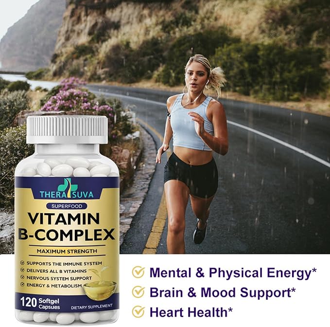 Vitamin B-Complex + CoQ10 + Vitamin C - Max Strength Supplement for Energy Metabolism Support 2 Month Supply 120 Softgels