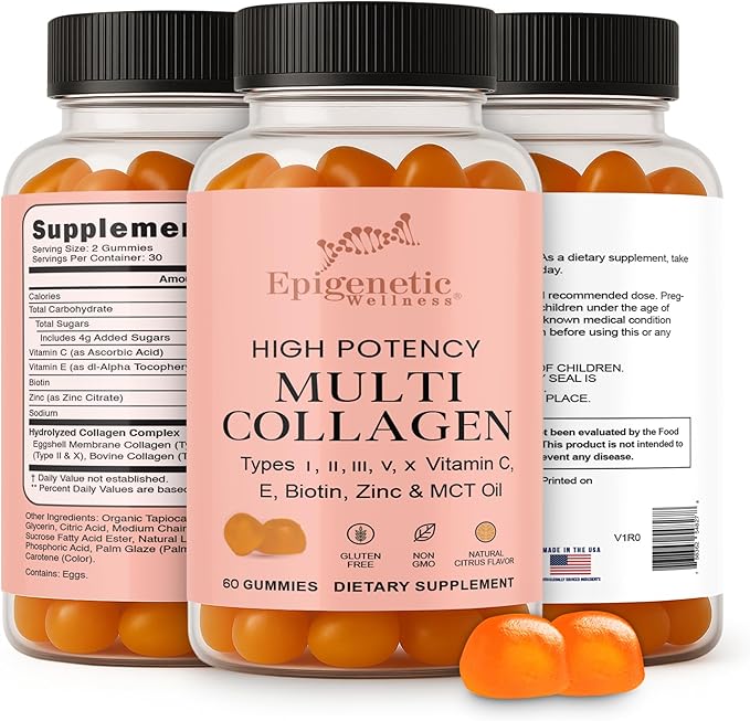 High Potency Multi Collagen Gummies with Types I II III V X Plus Vitamin C E Biotin and Zinc for Skin Elasticity Joint Support Hair Nail Health and Daily Wellness Collagen Supplement