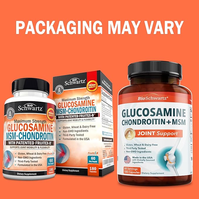 Glucosamine Chondroitin MSM Joint Support Supplement - Collagen Peptides Turmeric and Ginger Hyaluronic Acid Glucosamine Chondroitin Sulfate for Joint Comfort - Gluten Free Non GMO 180 Capsules