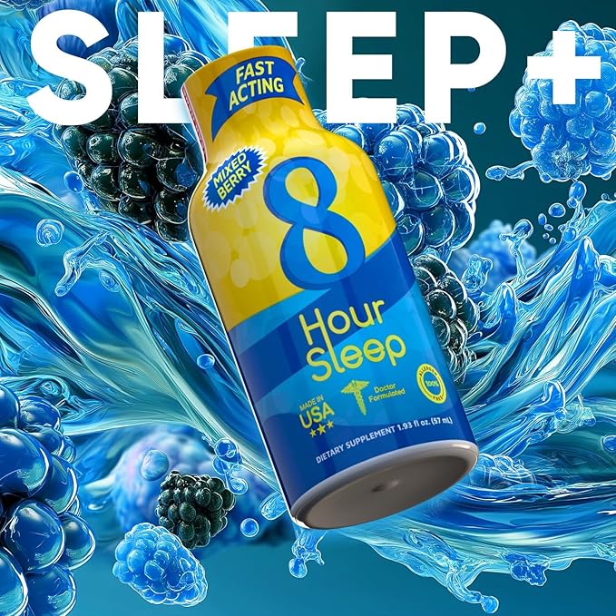 Vitamin Energy 8 Hour Sleep Shot Mixed Berry 12 Pack Melatonin 5-HTP GABA Valerian Lavender Nighttime Relaxation &amp Sleep Support Supplement Zero Sugar Vegan Gluten-Free Kosher 1.93 fl o