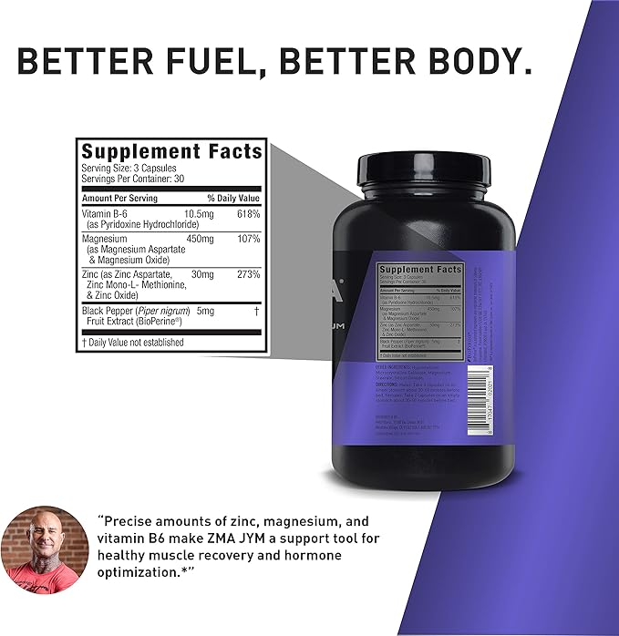 ZMA JYM Zinc &amp Magnesium Supplement - Zinc Magnesium and Vitamin B6 YM Supplement Science 90 Vegetarian Capsules