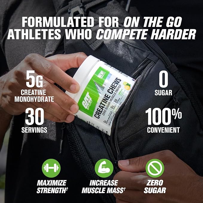 GAT SPORT Creatine Chews Zero Sugar 5g Pure Creatine Monohydrate 3rd Party Tested Brain Health Muscle Strength Anti-oxidant Support for Men &amp Women 30 Servings (Grape Cotton Candy)