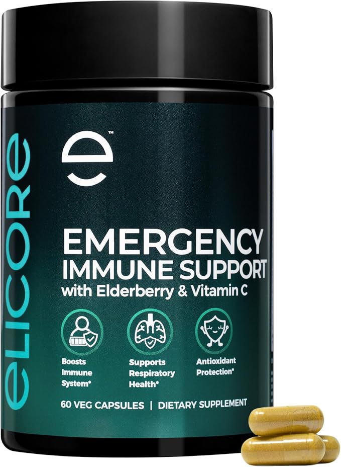 Premium Emergency Immune Support Supplement – Immune Booster for Adults – Vitamin C E B6 Zinc Elderberry Echinacea Garlic &amp Turmeric – Gluten Free Vegan Friendly – 60 Capsules