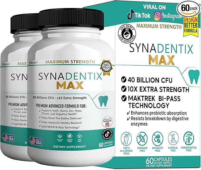 SynaDentix Max Probiotic Supplement 40 Billion CFU MAKTREK Bi-Pass Technology 60 Capsules 30-Day Supply (2)