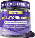 Antioxidant &amp Brain Support Melatonin 60mg 30mg for 50+ Adults | High Dose Melatonin for Anti-Aging &amp Immune | Extra Strength Melatonin Gummies with B6 Ashwagandha Magnesium MSM - 60 Gummie