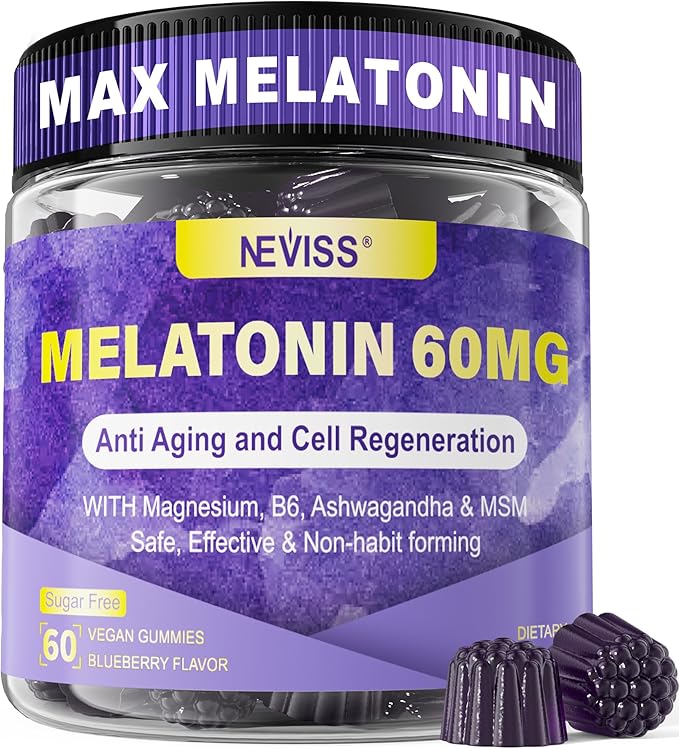Antioxidant &amp Brain Support Melatonin 60mg 30mg for 50+ Adults | High Dose Melatonin for Anti-Aging &amp Immune | Extra Strength Melatonin Gummies with B6 Ashwagandha Magnesium MSM - 60 Gummie