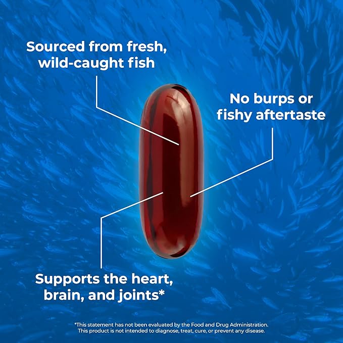 OMAPURE Fish Oil Supplements with Omega 3 Fatty Acids (1 Bottle 120 Softgels) - High EPA DHA &amp IFOS Fish Oil Pills Support Heart &amp Joint Health - Burpless Fish Oil Promotes Brain Function
