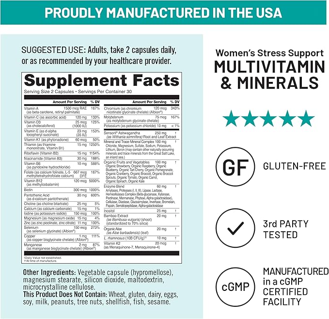 NatureWise [1 Multivitamin for Women Stress Support &amp Natural Minerals - 60 Capsules[30-Day Supply] + [1] Omega 3 Fish Oil 1000mg + Vitamin E - Wild-Caught - 60 Softgels[30-Day Supply]