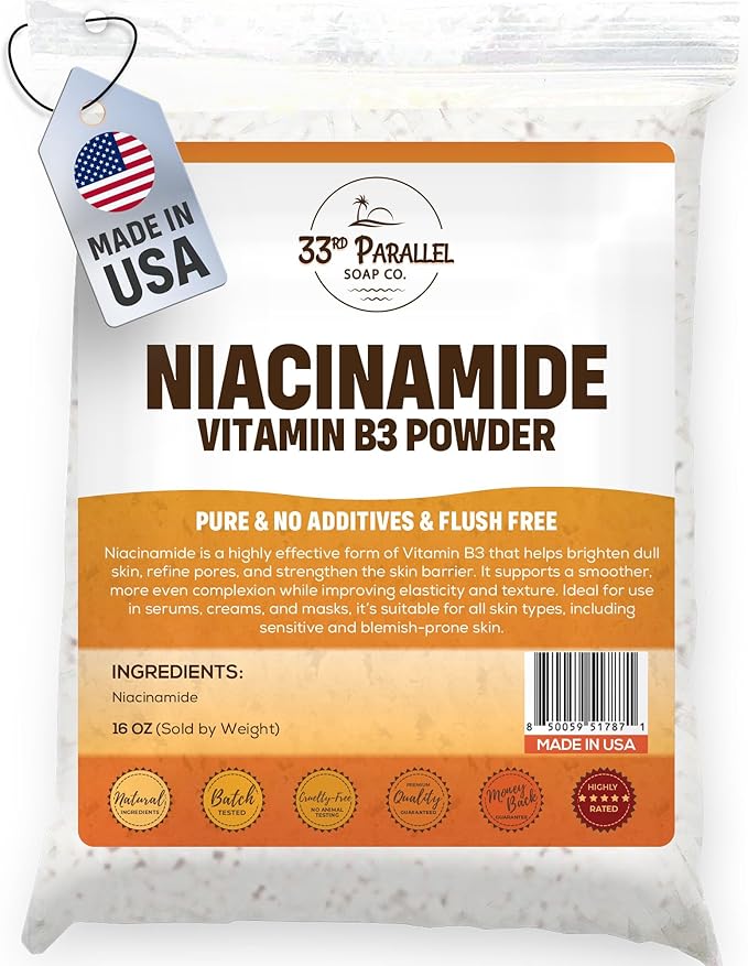 Niacinamide Powder Vitamin B3 (1 Lbs / 16oz) Brightens Skin Reduces Dark Spots Boosts Collagen &amp Hydration for Serums Creams Toners &amp DIY Skincare | 1 Pound