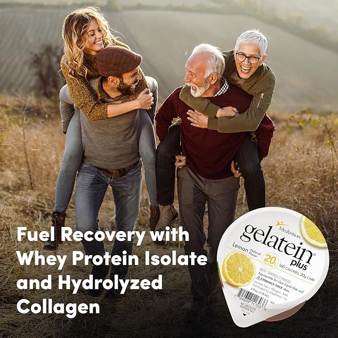 Gelatein Plus Lemon: 20 grams of protein. Ideal for clear liquid diets swallowing difficulties dialysis and oncology. Great pre or post-workout snack. (36 pack)