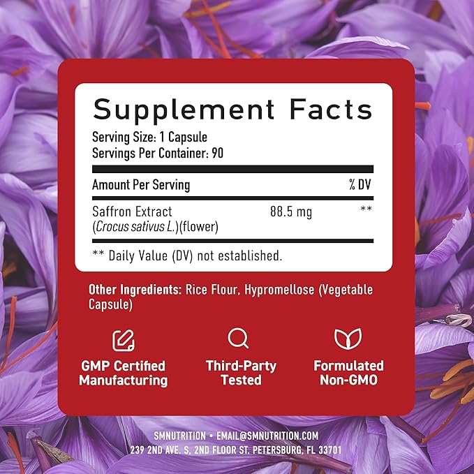 SMNutrition Saffron Supplement &amp Ashwagandha with Black Pepper | Herbal Adaptogen Bundle with Saffron Extract (90 Servings) and Ashwagandha Capsules (60 Servings)