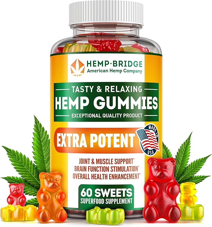 Hemp Gummies - Made in USA - Omega 3 Supplement with Hemp Oil - Fruity Gummies for Joints Muscles Relax Calm Sleep Skin and Nails