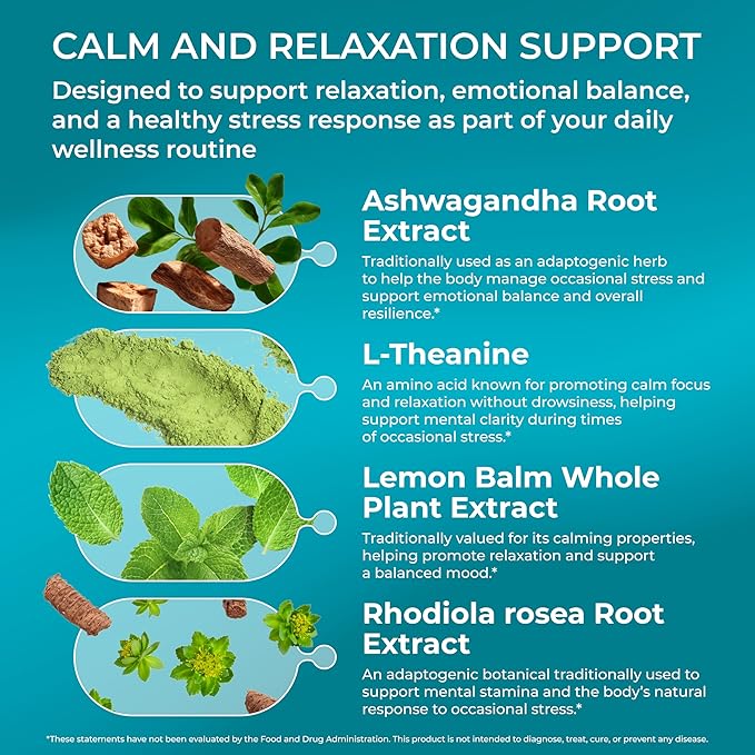 PUREHEALTH RESEARCH Stress Release Complex - Mood Support Supplement for Women &amp Men - Helps With Occasional Stress &amp Relaxation - With Ashwagandha L Theanine Lemon Balm Niacin &amp More -