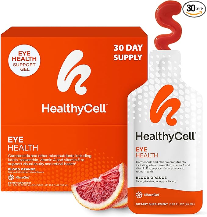 Healthycell Eye Health Daily Liquid Supplement - Eye Vitamins &amp Minerals with Lutein Zeaxanthin Astaxanthin &amp Beta Carotene for Sight Care &amp Macular Support - 30 Gel Packs