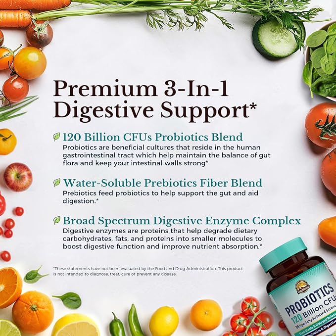 Vitalitown Probiotics &amp Daily Multivitamin Bundle (Pack of 2) | Probiotics 120 Billion CFUs (Item 1) &amp Multivitamin with Iron Zinc (Item 2)