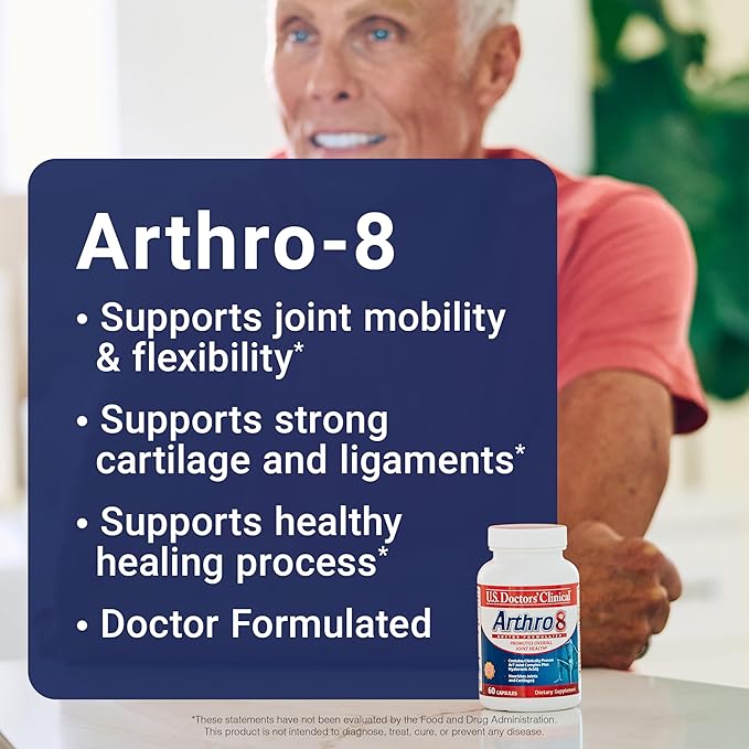 U.S. Doctors’ Clinical Arthro8 - Doctor-Formulated Joint Supplement + Hyaluronic Acid + Turmeric &amp Collagen for Flexibility Mobility &amp Strong Cartilage - 60 Capsules - 15/30-Day Supply