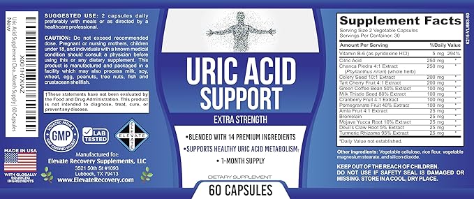 Uric Acid 14-in-1 Support Supplement | 1-Month Supply | Uric Acid Health Supplements | 60 Capsules