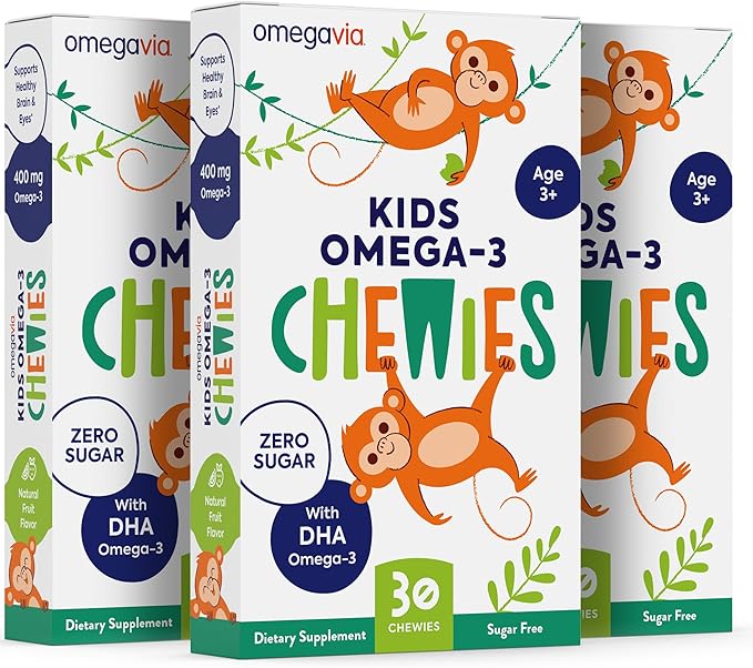 Omega 3 Gummies - Ultra-High DHA Chewable Gel Gummy - for Kids Supports Brain &amp Eye Health - Sugar-Free Natural Fruit Flavor - Kids Omega 3 Fish Oil Gummies (3 Pack)