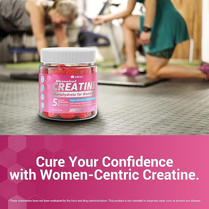 Creatine for Women Gummies Micronized Creatine Monohydrate + Myo-Inositol Collagen Peptides BCAAs Hyaluronic Acid Vitamin B6 B12 Zinc for Enërgy Föcus Hörmonal Balance Sugar Free 60 Counts