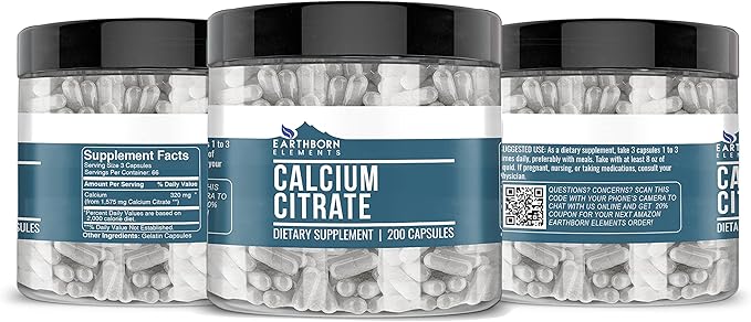 Earthborn Elements Calcium Citrate 200 Capsules Pure &amp Undiluted No Additives