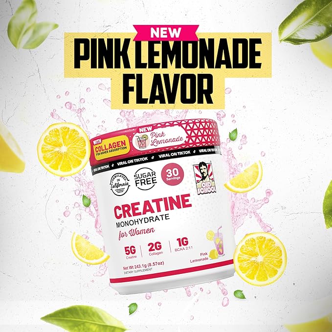 Old School Labs 5g Creatine Monohydrate Powder with Collagen &amp BCAA ∣ Women's Post-Workout Formula for Muscle Repair &amp Recovery Energy &amp Lean Muscle Support 30 Servings Pink Lemonade