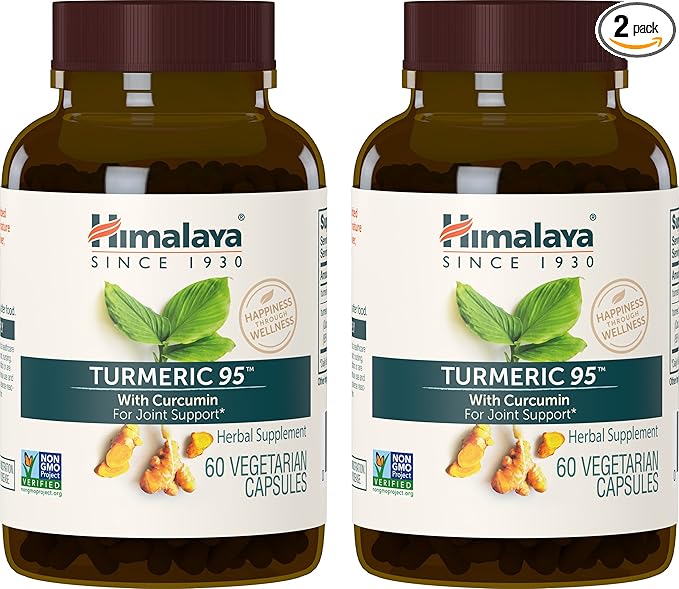 Himalaya Turmeric 95 Supplement with Curcumin/Curcuminoids Joint and Muscle Support Optimum Flexibility and Mobility 600 mg Non-GMO Vegan Gluten Free 60 Capsules 2 Pack 60 Day Supply