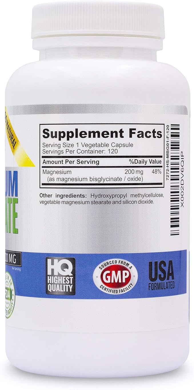 Magnesium Bisglycinate 200mg - 100% Chelated Capsules for Superior Absorption - Gentle Formula No Laxative Effect - Sleep Energy Cramps Muscle Support - Fully Reacted &amp Buffered