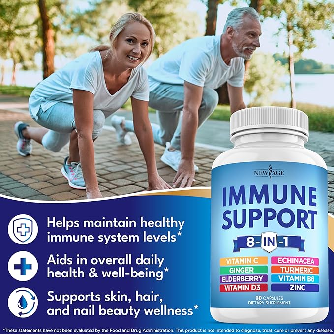 8 in 1 Immune Support Booster Supplement with Echinacea Vitamin C and Zinc 50mg Vitamin D 5000 IU Turmeric Curcumin &amp Ginger B6 Elderberry (8 in 1 Capsules (Pack of 5))