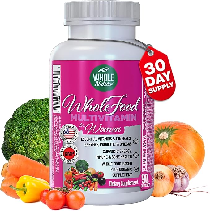 Whole Food Multivitamin for Women Womens Multi Vitamin with Folate B12 Methyl Vitamins Minerals Probiotics and Omegas Vegan Non GMO- 90 Capsules (1) (1)