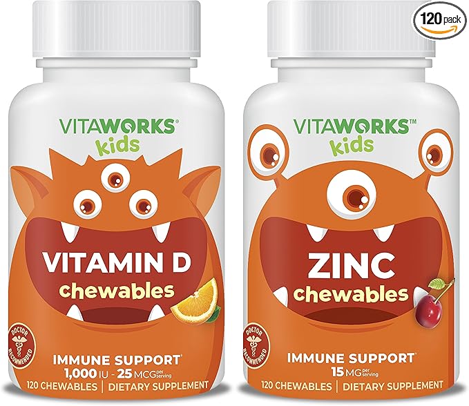 Kids Vitamin D3 1000 IU Chewables + Zinc 15mg Chewables Bundle