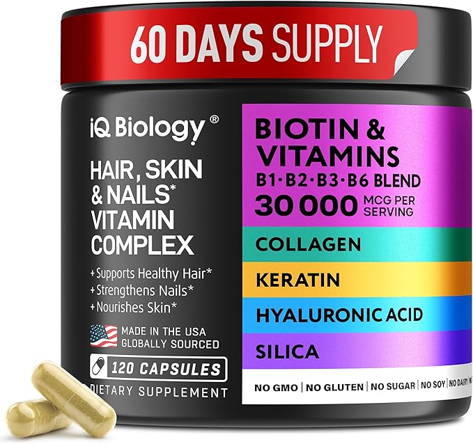 Biotin for Hair Growth Women &amp Men with Keratin Collagen Complex 30000 mcg – Capsules for Hair Loss &amp Stronger Thickness – Skin &amp Nails Vitamins Biotin 10000mcg and Collagen Supplements
