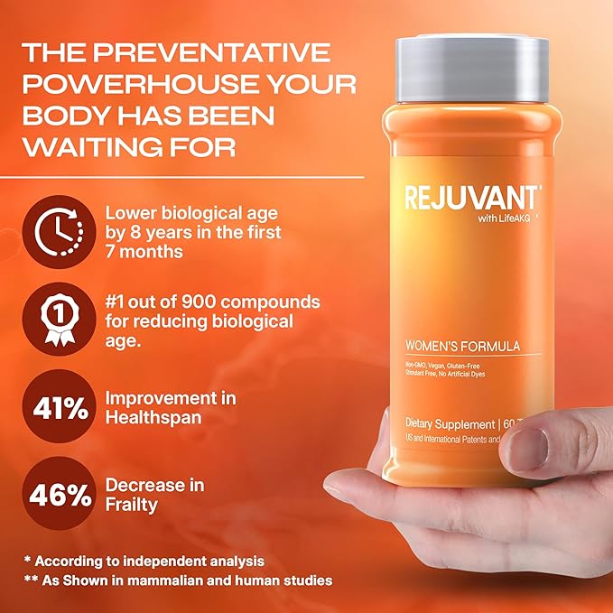 Rejuvant Women's AKG Longevity Supplement 1000MG Ultra 98% Pure (Calcium Alpha-Ketoglutarate) Patented Vitamin Rich Controlled Release Formula Supports Cell Repair and Quality of Life 180 Tablets