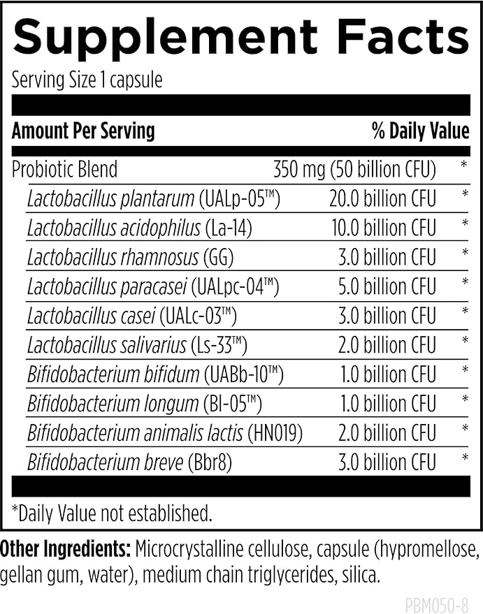 Designs for Health ProbioMed 50 - Probiotics for Digestive Health - 10 Strains with Lactobacillus acidophilus Probiotic + Lactobacillus rhamnosus - Gut Health + Immune Support Supplement (30 Caps)