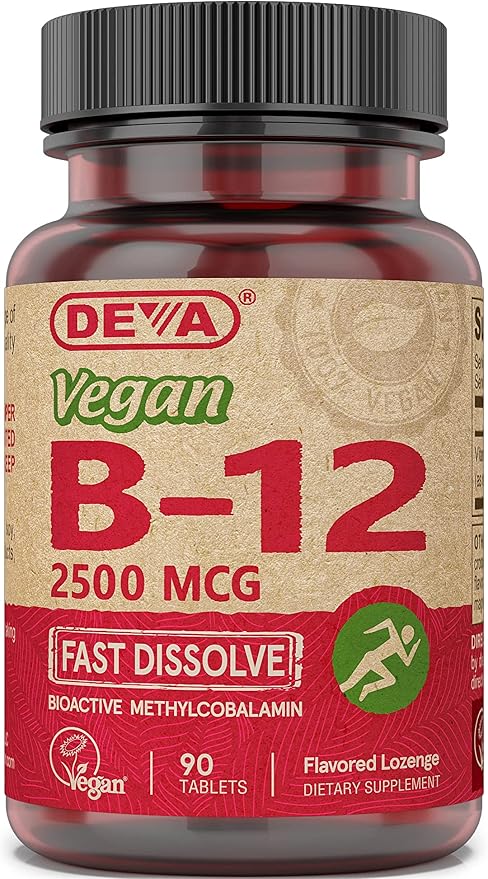 Deva Vegan Vitamins B-12 High Potency 2500 mcg B12 Fast Dissolve Sublingual 90 Tablets (Pack of 3)