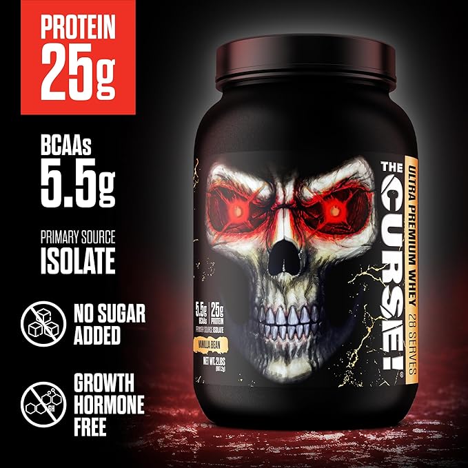 JNX SPORTS The Curse! Ultra Premium Whey Protein Powder Vanilla Bean 2lb | 25g Protein Per Serve Primary Source Whey Isolate
