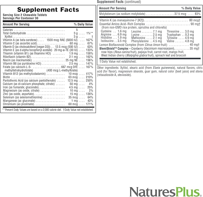 NaturesPlus Power Teen for Him - 60 Chewable Tablets Wild Berry - High-Potency Teenage Multivitamin - Sugar Free Vegetarian Gluten Free - 30 Servings