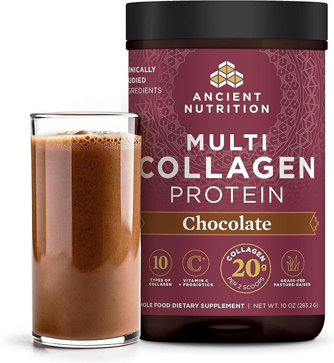 Ancient Nutrition Collagen Peptides Powder Multi Collagen Protein Women &amp Men Vitamin C Probiotics Hydrolyzed Collagen Supports Skin Joints Gut Health Chocolate 24 Servings