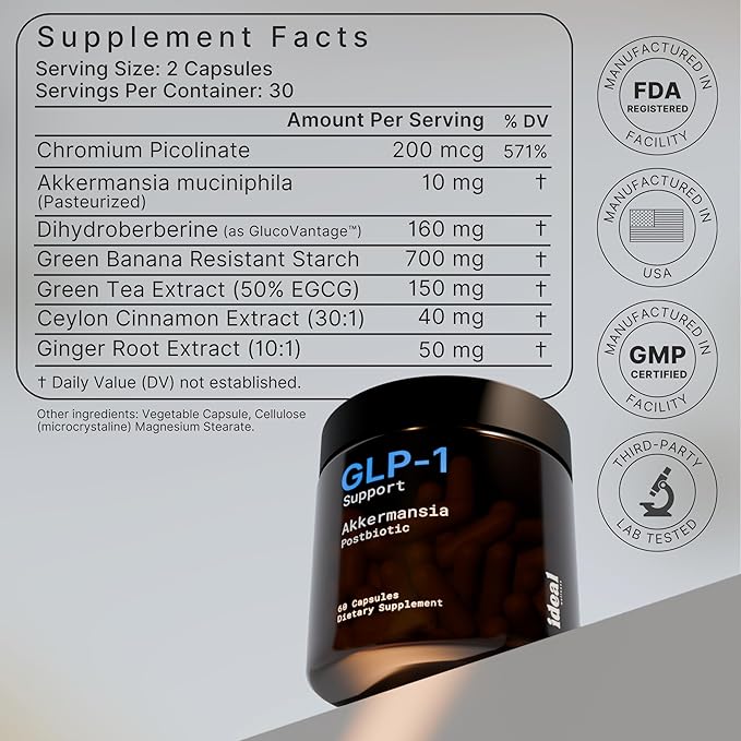 GLP-1 Booster with Akkermansia Muciniphila for Appetite Suppressant Gut Health &amp Metabolism Support – Natural GLP1 Supplement with Dihydroberberine for Men &amp Women – Made in USA – 60 Capsules