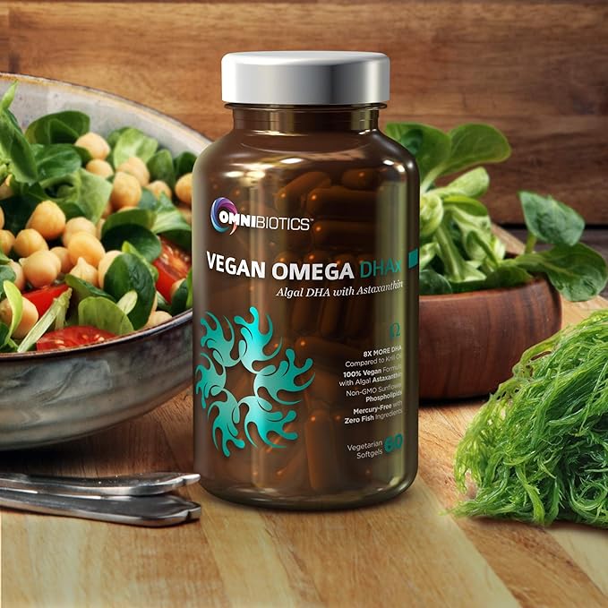 OmniBiotics Vegan Omega 3 DHA EPA Supplement – MD-Certified Prenatal Supplement with 8X More DHA Than Krill Oil Fish-Free Non-GMO – 60 Vegan Capsules