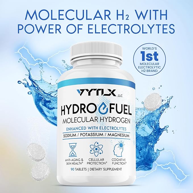 Hydrogen Water Tablets with Electrolytes | 12 PPM Molecular H2 Tablets for Drinking Water | Effervescent Hydrogen Water Tabs with Magnesium Sodium &amp Potassium (90 Count)