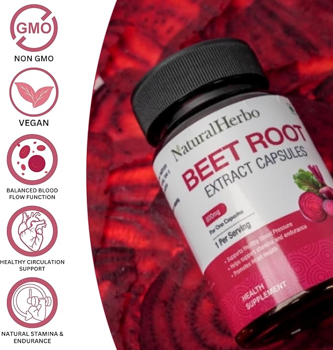 Beetroot Capsules 800mg Tablets | Heart Health Blood Pressure Support Supplement for Natural Energy &amp Antioxidant Boost Extract Supplement | Ayurveda Suggested (60 Vegan Capsules)